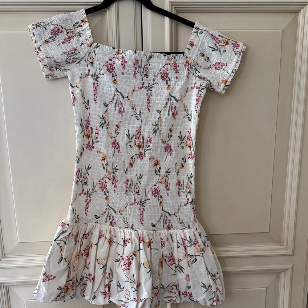 H&M White Floral Off-Shoulder Smocked Summer Dress